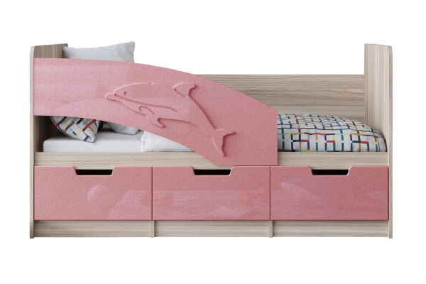 Кровать детская ′Дельфин-6′ 0,8*1,8 м - Розовый металлик / Ясень шимо светлый (левый) - VLARNIKA в Донецке