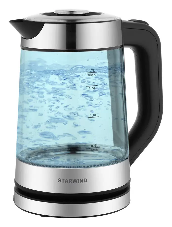 Чайник электрический STARWIND SKG3081 1.7 л серебристый, прозрачный, черный - VLARNIKA в Донецке