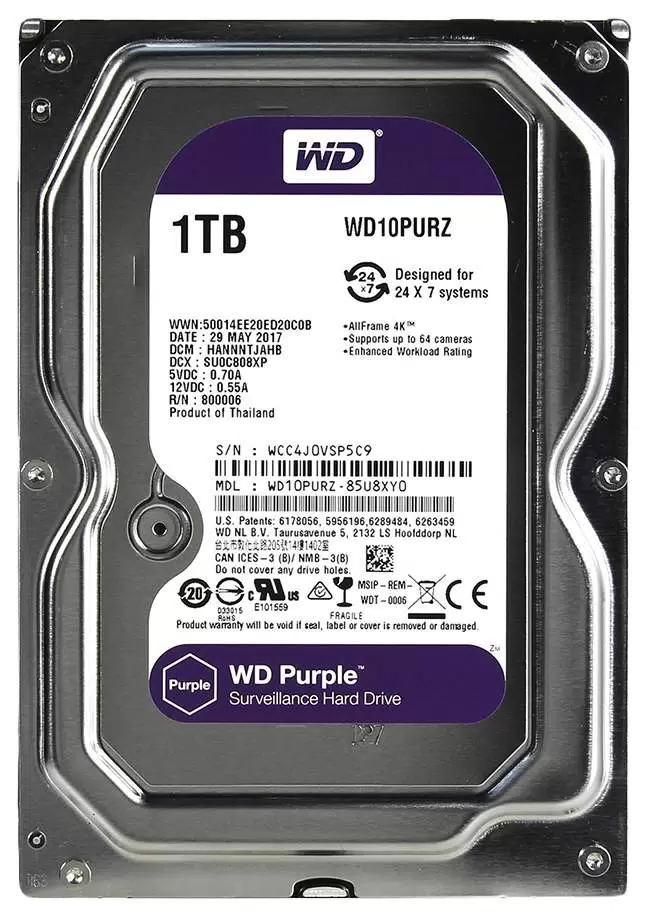 Жесткий диск WD Purple 1ТБ (WD10PURZ) 