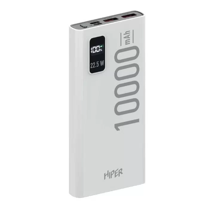 Внешний аккумулятор Hiper EP 10000, 10000 мАч, 3A, 2 USB, QC, PD, дисплей, белый - VLARNIKA в Донецке