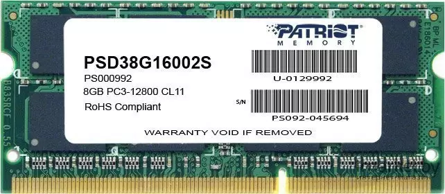 Оперативная память Patriot 8Gb DDR-III 1600MHz SO-DIMM (PSD38G16002S) - VLARNIKA в Донецке
