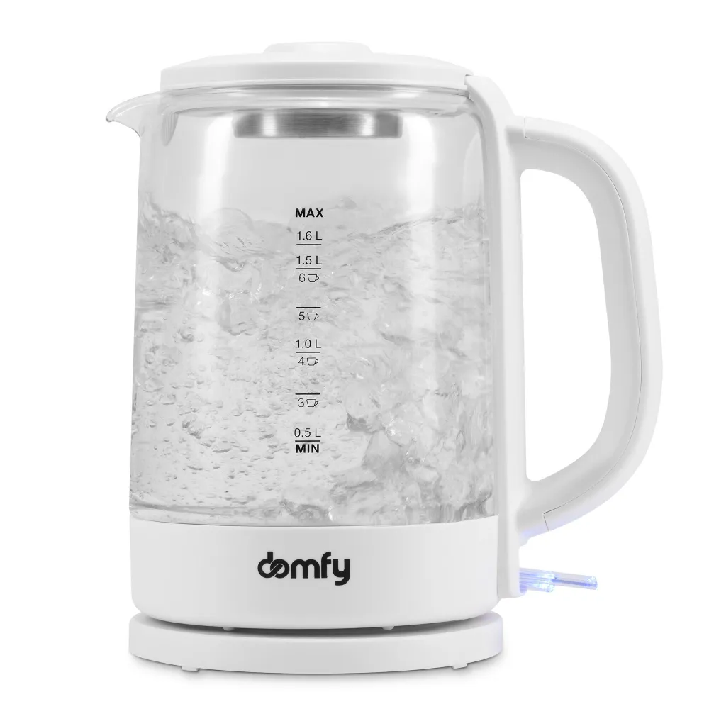 Чайник электрический DOMFY DSB-EK304 1.6 л белый, прозрачный - VLARNIKA в Донецке