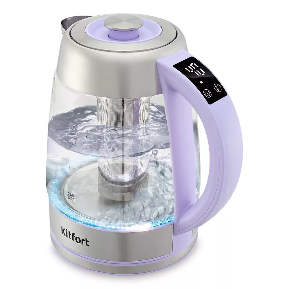 Чайник электрический Kitfort КТ-6624 1.7 л фиолетовый, серый, прозрачный - VLARNIKA в Донецке